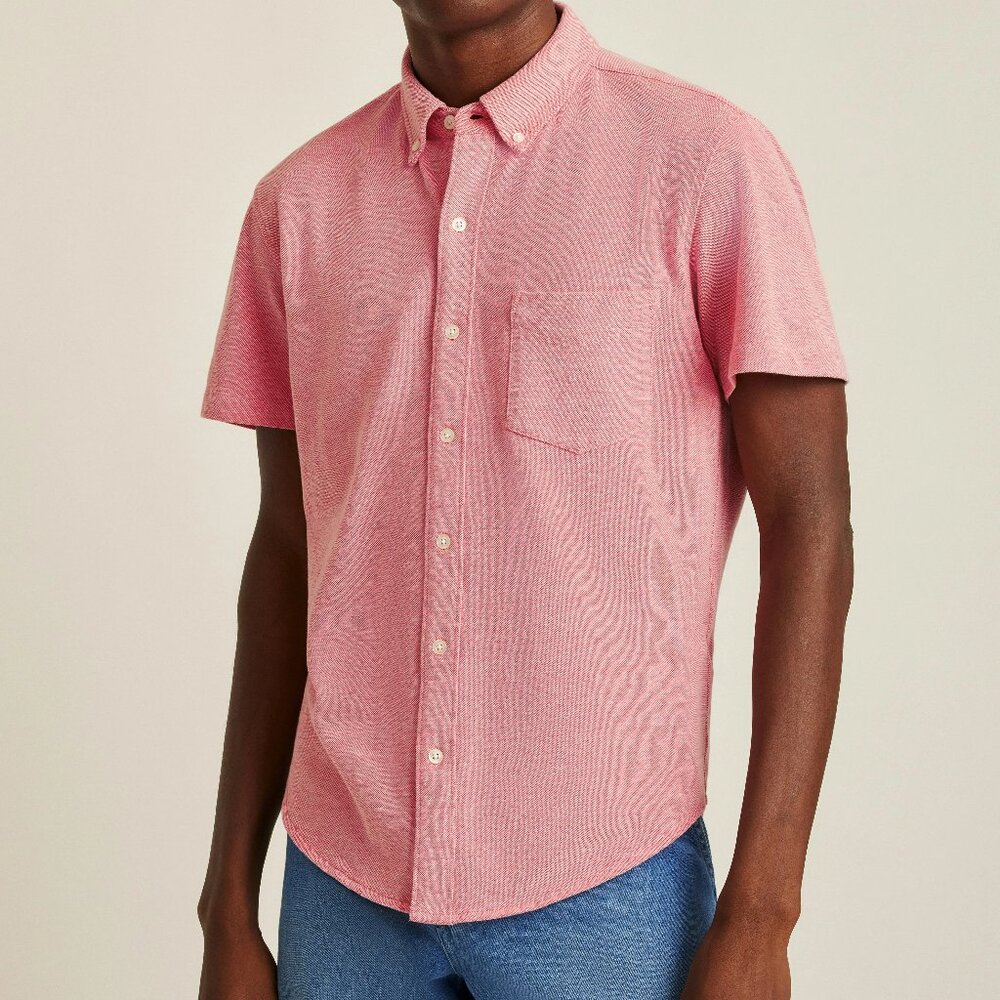 Bonobos Spiced Coral Slim Short Sleeve Knit Oxford Shirt